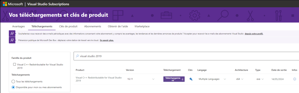 Image - Téléchargement Microsoft Visual Studio 2019 - Connecté